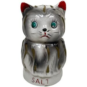 Tilso Vintage Cat Salt Shaker Grey Hand Painted Ceramic Japan Kitsch Decor
